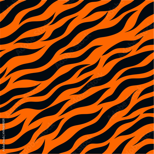Seamless tiger print vector pattern. Wild animal skin texture design with repeating striped background for textile