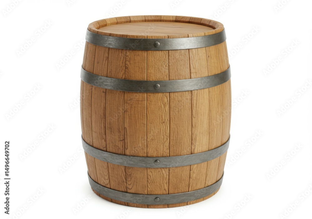 Fototapeta premium Oak barrel container prop isolated on white background