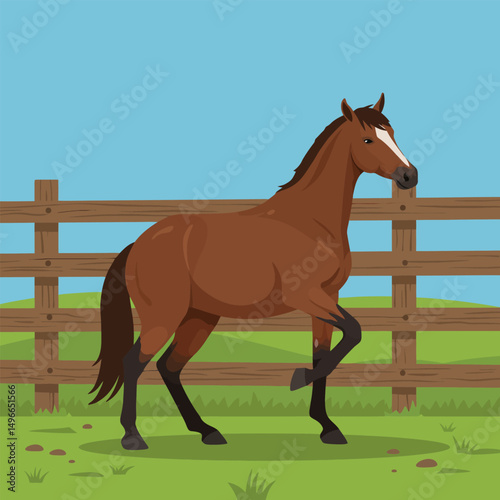 Horse Walking Gracefully Near Fence in a Calm Pasture Scene