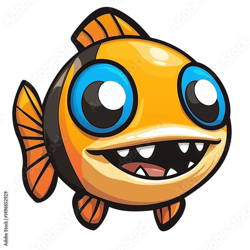 Happy big-eyed cartoon fish. PNG image, transparent background