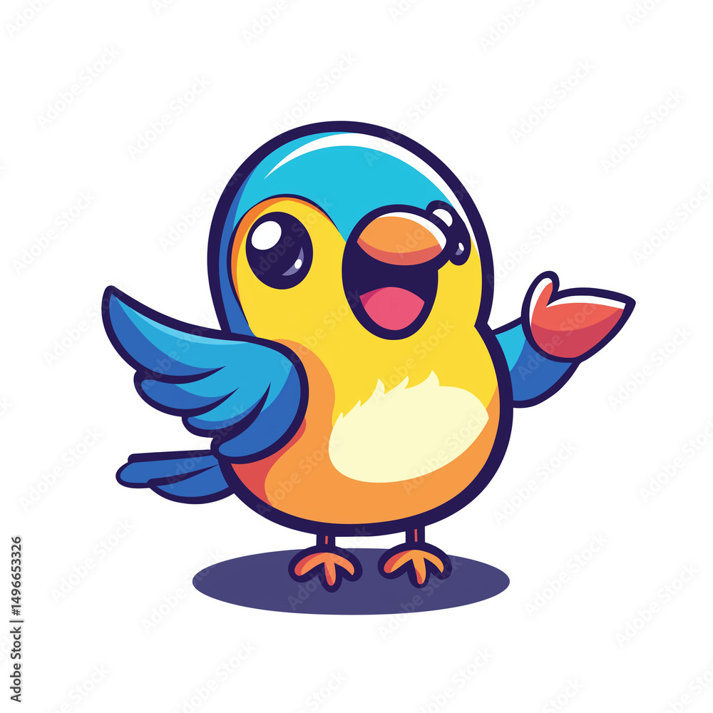 Obraz premium Cheerful, colorful cartoon bird. PNG image, transparent background