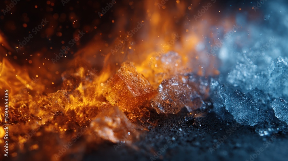 Fototapeta premium Dramatic contrast between scorching fire and frigid ice creating a visual dichotomy