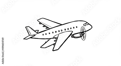 Simple Airplane Drawing Clean Lines Bold Outline. AI Generated