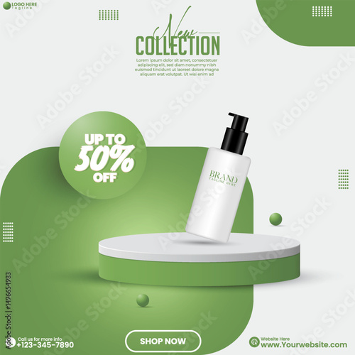 Realistic product mockup design with a 3D cylinder podium. Social media product sale abstract podium design template. Cosmetics product display presentation vector. 