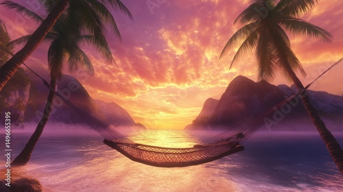 Serene Sunset Hammock Paradise: Tropical Beach Escape