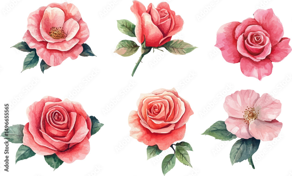 Naklejka premium set of pink roses isolated