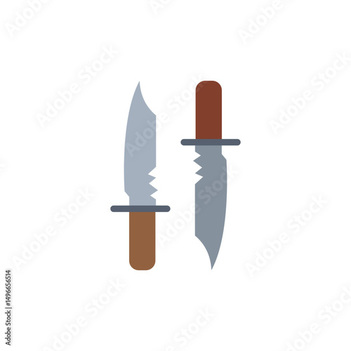 Stylized vector depiction of two edged combat knives with simplistic design