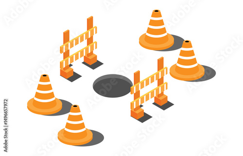 isometric hole illustration on the highway, vector illustration