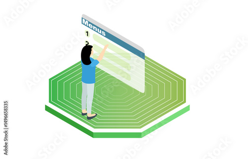 isometric illustration procedure of buying tickets online, vector illustration