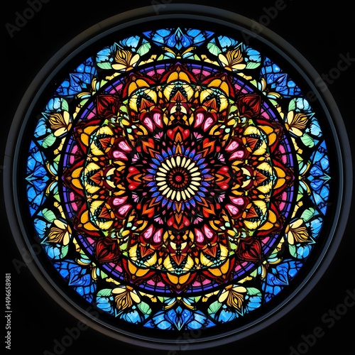 Ornate circular mandala stained glass window | Sacred geometry rose window, church mandala art, religious circular pattern, gothic cathedral window, spiritual symmetry, holy geometry