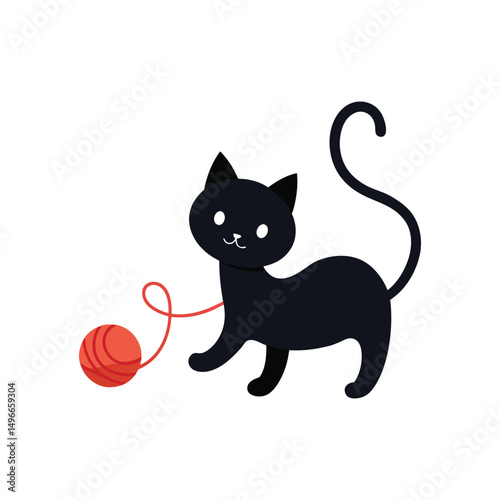  kitten playing with yarn colour vector illustration