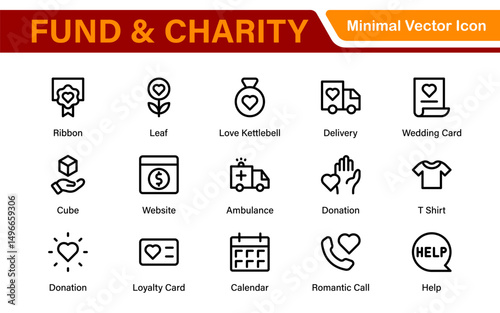 A Complete Icon Set for Charity Organizations, Fundraising Events, Nonprofit Campaigns, Donation Drives, Volunteer Programs, Social Justice, and Community Support Activities