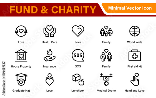 A Complete Icon Set for Charity Organizations, Fundraising Events, Nonprofit Campaigns, Donation Drives, Volunteer Programs, Social Justice, and Community Support Activities