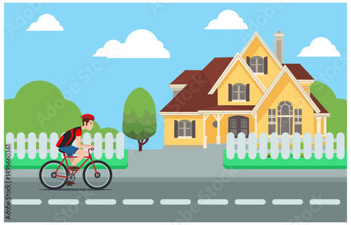 flat illustration design house along the road, vector illustration