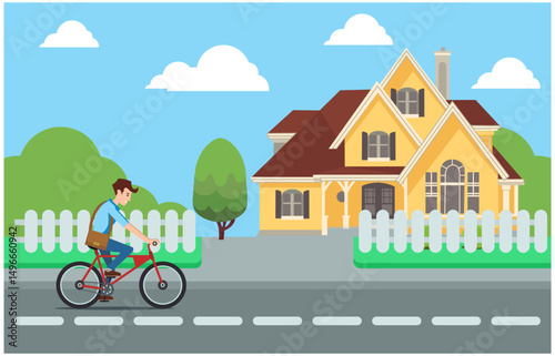 flat illustration design house along the road, vector illustration