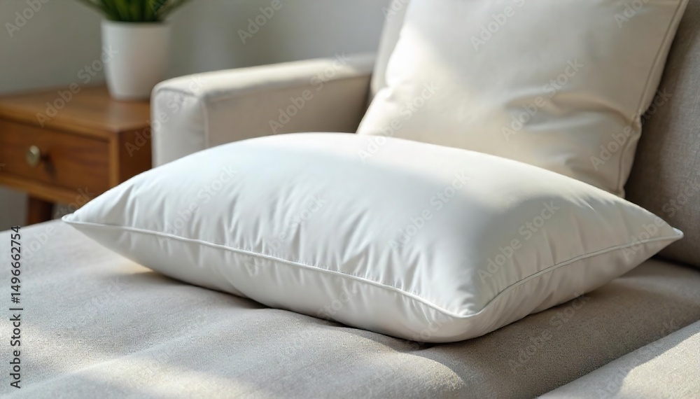 Obraz premium Luxurious down feather cushion, plump and soft, perfect for ultimate comfort and relaxation on a sofa or bed Ideal for adding a touch of elegance to any room , living room, fabric, down