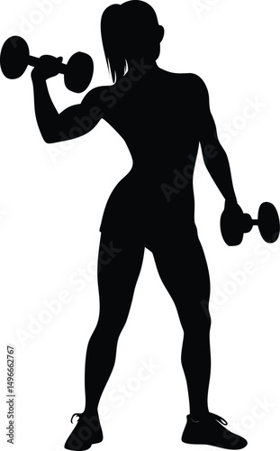 Sporty women lifting weights vector black silhouette