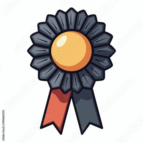 Illustration of a blue and gold award rosette with ribbons, symbolizing achievement and recognition
