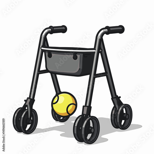 Cartoon Walker with Tennis Balls on Legs Illustration for Mobility and Accessibility
