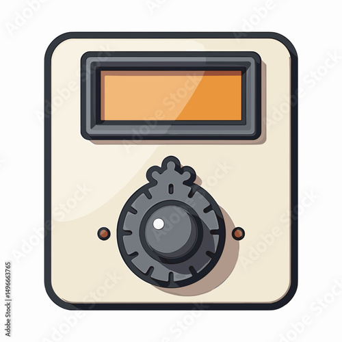 Vintage Style Electronic Device Icon with Display Screen and Control Knob on White Background