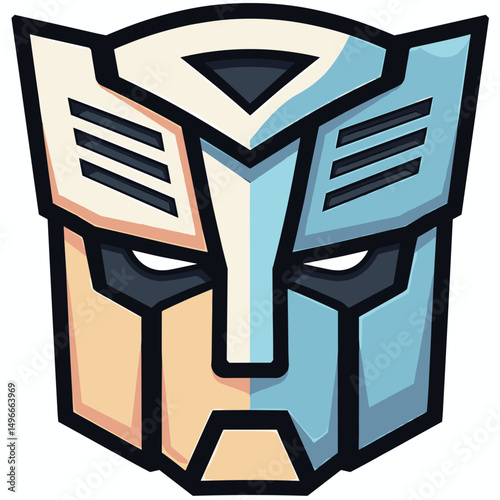 Cartoon Robot Head Vector Illustration with Geometric Design for Sci-Fi, Technology, and Futuristic Concepts