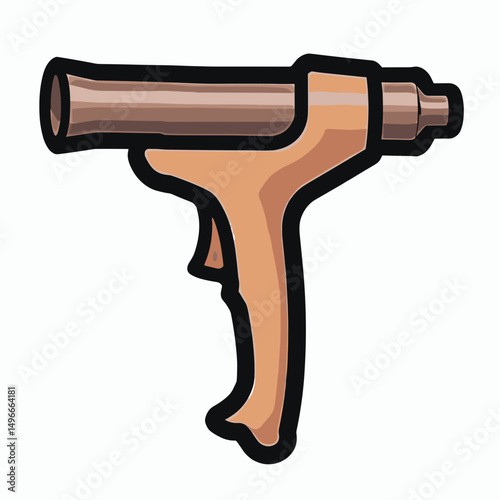 Spray gun illustration with brown colors and black outline, isolated on white background, vector clip art for industrial use.