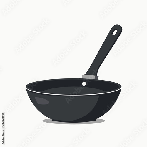 Black Frying Pan Illustration on White Background: Clean and Modern Kitchenware Design for Cooking Concepts