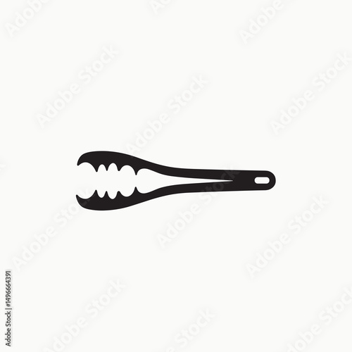 Black and White Tongs Icon Illustration: Kitchen Utensil Tool for Grilling, Cooking, and Serving Food