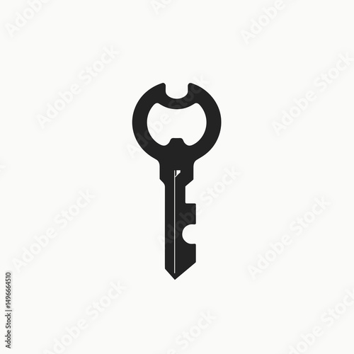 Black and White Key Bottle Opener Icon Illustration on Plain Background for Graphic Design