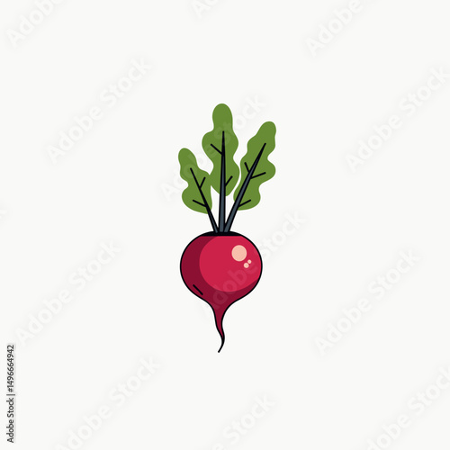 Illustration of a Fresh Red Radish with Green Leaves on a White Background, Healthy Eating Concept
