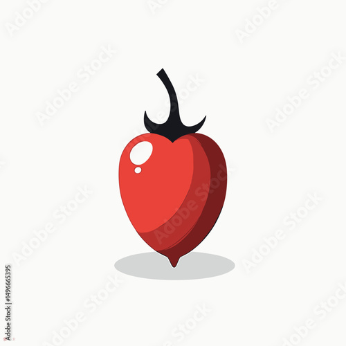 Stylized Red Tomato Illustration with Black Stem and Glossy Highlight on White Background