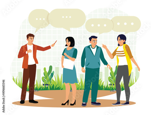 Group of people engaged in conversational interaction in an outdoor.