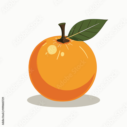 Vibrant Orange Fruit Illustration with Green Leaf on White Background, Fresh Citrus Fruit Graphic