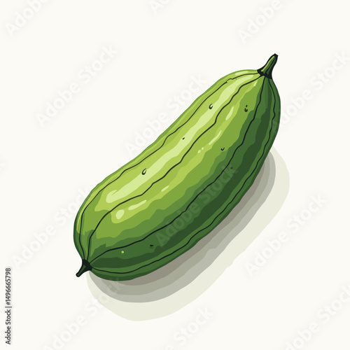 Fresh Green Cucumber Illustration, Healthy Vegetable Cartoon Drawing on White Background for Culinary Design