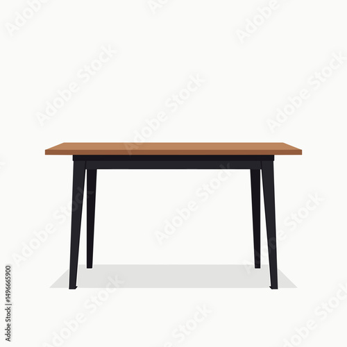 Minimalist Vector Illustration of a Wooden Dining Table with Black Legs on White Background