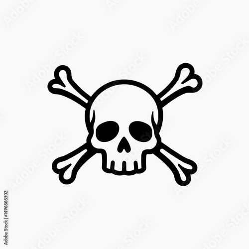 Skull and Crossbones Vector Illustration, Black and White, Danger Symbol, Pirate Flag Motif, Isolated on White Background
