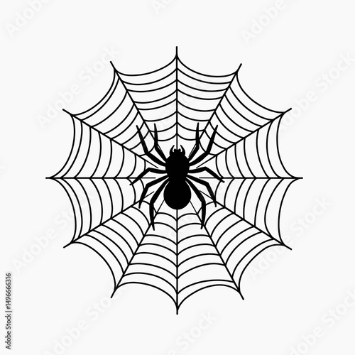Spider in Web Black and White Vector Graphic Illustration for Halloween or other Spooky Designs