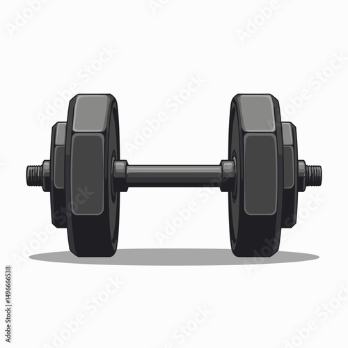 Dumbbell Illustration: Black Metal Weight for Fitness, Strength Training, and Exercise on White Background