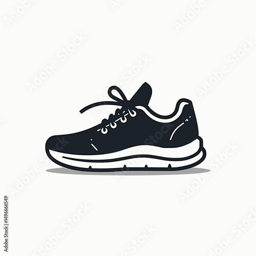 Black and White Illustration of a Running Shoe, Sneaker, or Trainer for Sport and Exercise