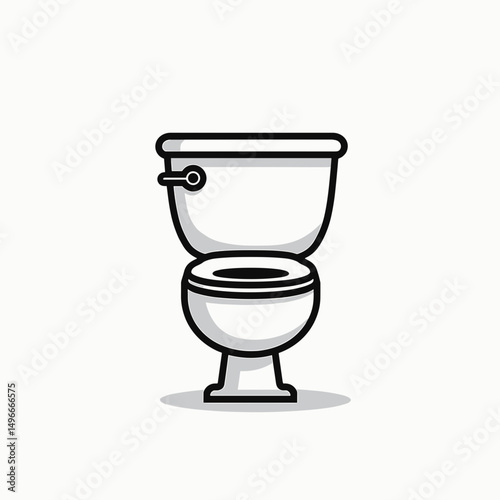 Toilet Bowl Illustration: Clean White Ceramic Toilet with Seat and Lid in Minimalist Style on Isolated White Background