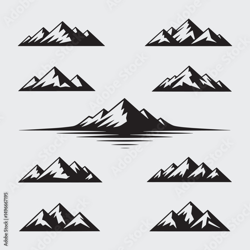Snow peak mountain hazard caution vector sign icon set