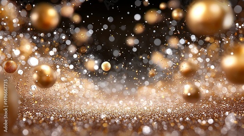 Gold Spheres and Glitter Background