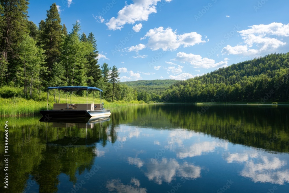 Fototapeta premium Pontoon boat on calm lake