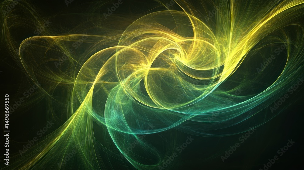 Obraz premium Abstract Green and Yellow Swirls: A Digital Art Masterpiece