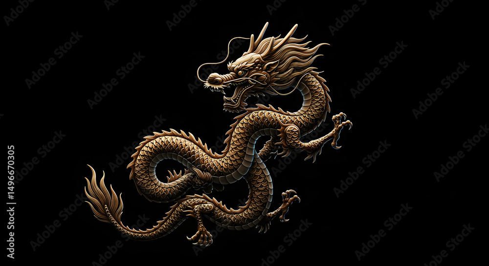 Fototapeta premium Golden Chinese Dragon on Transparent Background