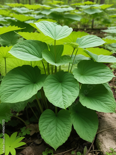 Mayapple Plant: Green Organic Leaves Growing in a Spring Forest Garden