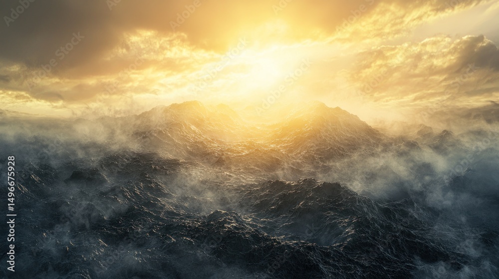 Fototapeta premium Golden Hour over Misty Mountains