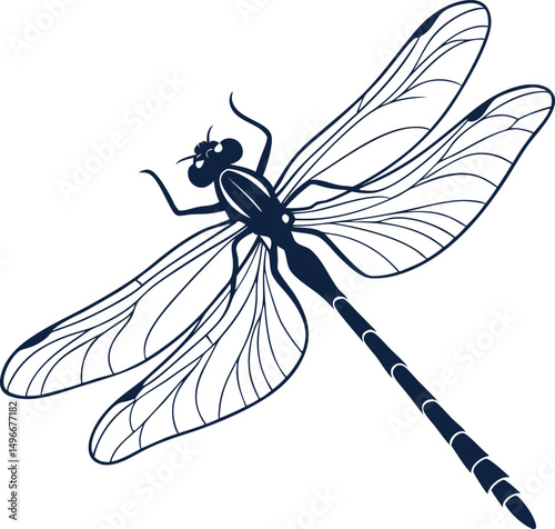Dragonfly in silhouette vector art with white background.
