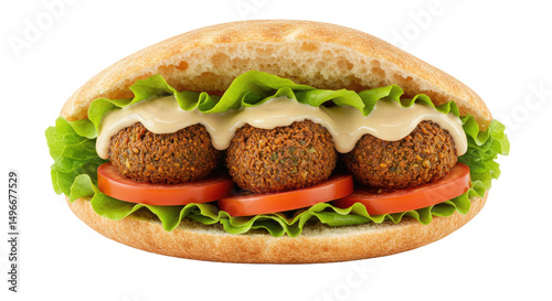 Authentic vegetarian falafel pita sandwich, packed with fresh vegetables and rich tahini. A delicious and healthy Middle Eastern meal option.