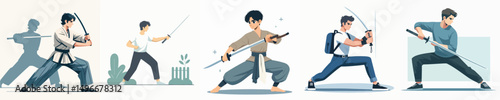 vector of young man practicing sword